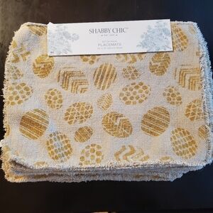 NWT Shabby Chic Set of 4 Placemats Natural Cotton Stamped Easter Eggs Raw Edges